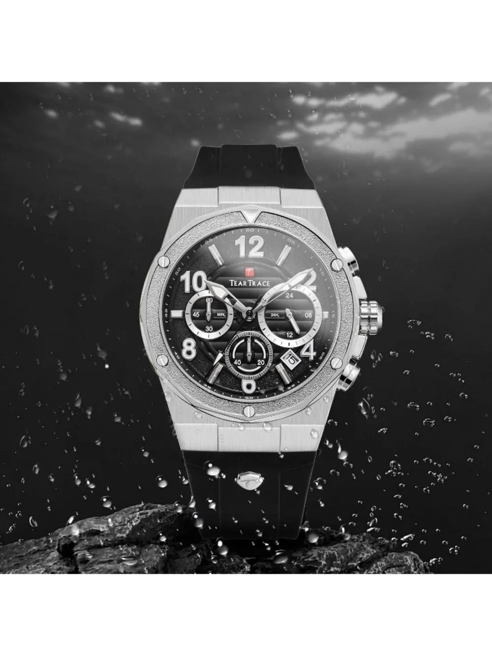 Men's Silver Analog Quartz Silicone Strap Chronograph Waterproof Luxury Watch